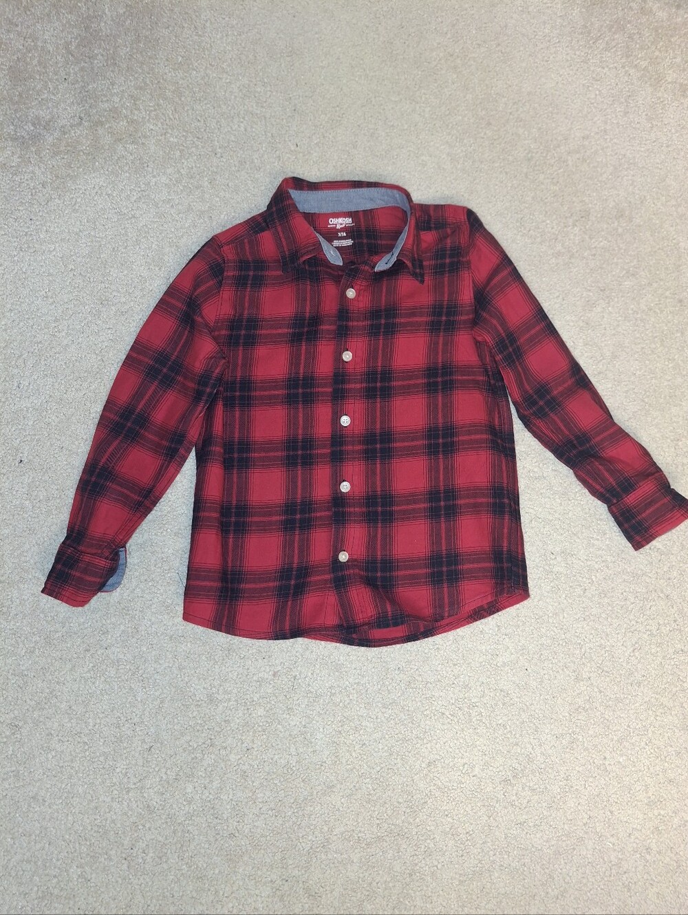 Size 7 OshKosh B'gosh Red and Black Plaid Button-Down Shirt